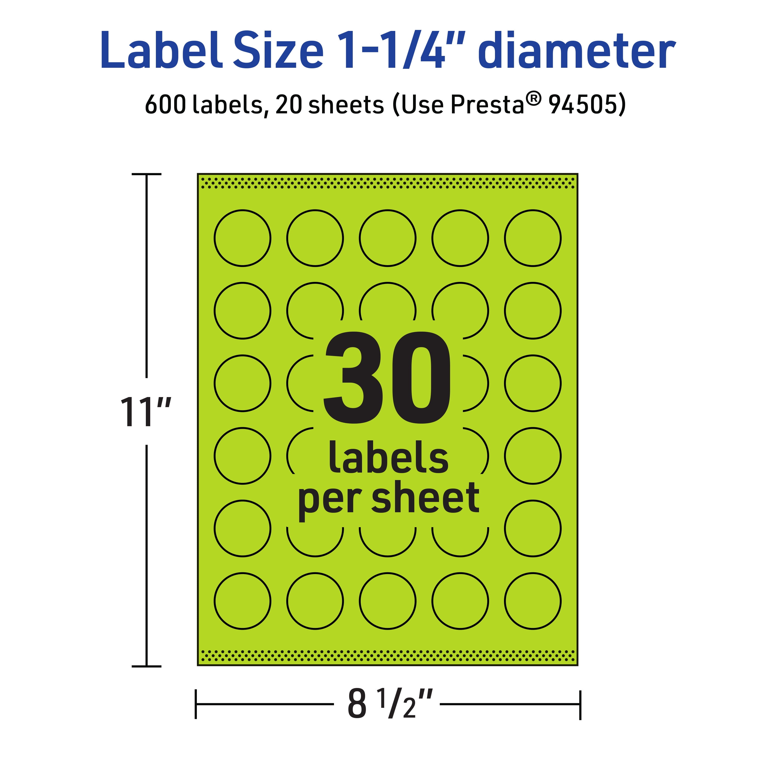 Avery Printable Round Labels, Bright Green, 1.25" Diameter, 600ct