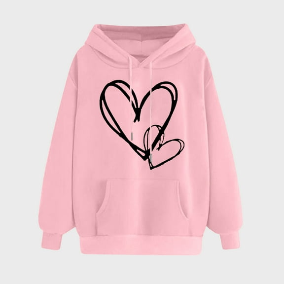Aobny Trendy Womens Sweatshirts Cute Pink Heart Hooded Long Sleeve Hoodies Womans Blouses Fall