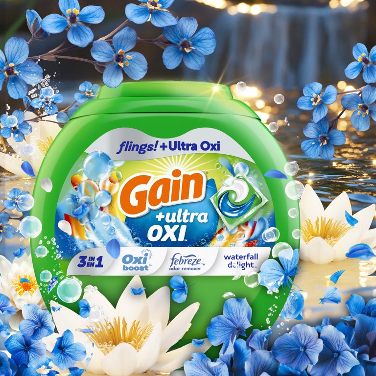 Free Shipping! Gain Ultra Oxi Laundry Detergent Pacs Waterfall