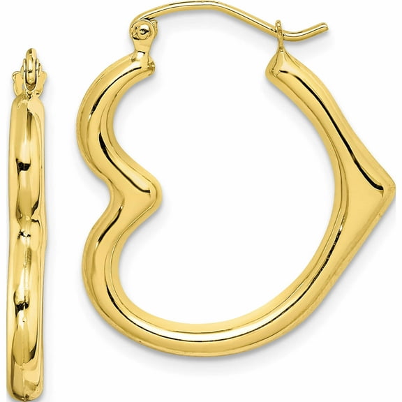 10K Yellow Gold Hollow Heart Shape Hoop Earrings (26 X 23) Made In Indonesia 10er268