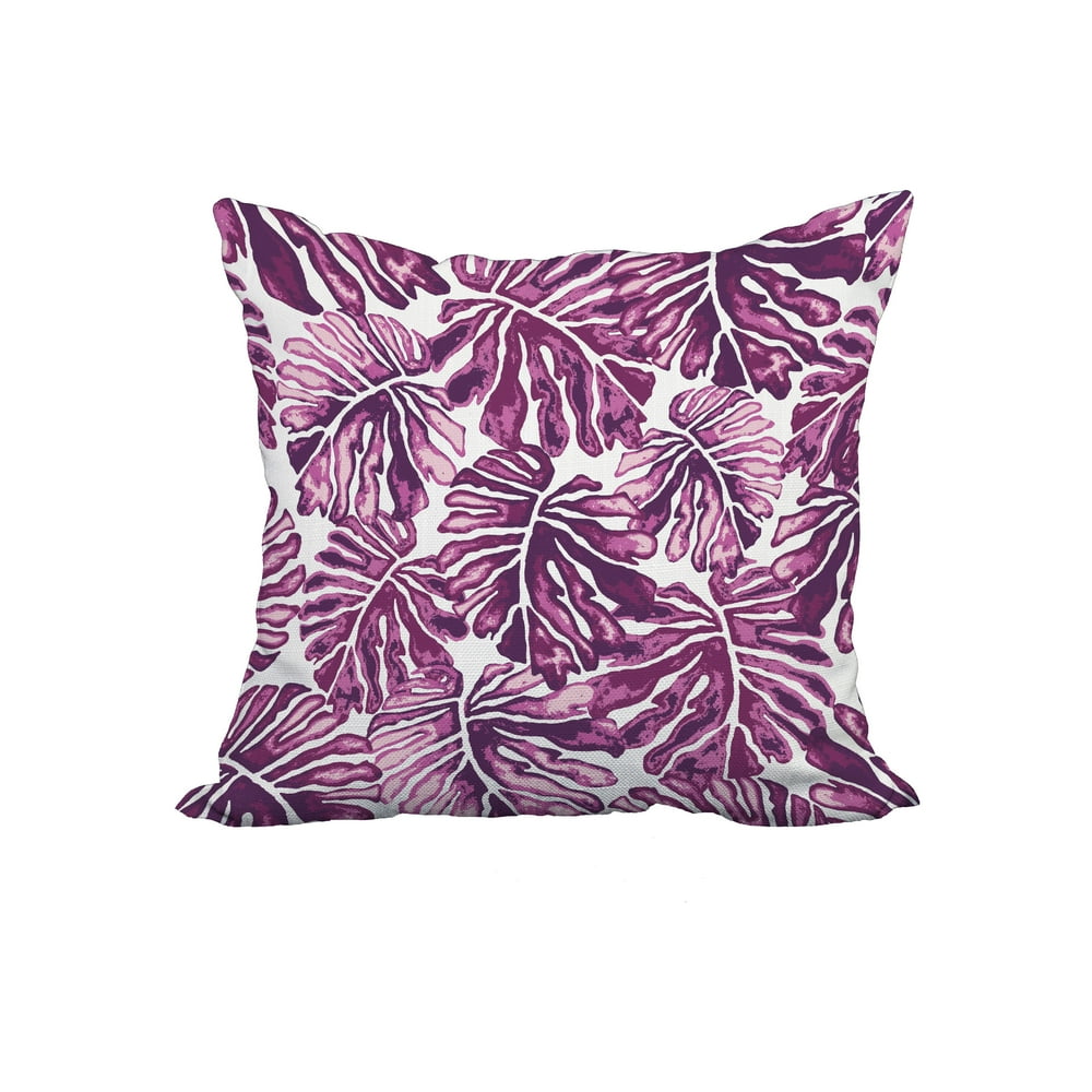 20 x 20 Inch Purple Floral Print Decorative Polyester Throw Pillow with a Linen Texture