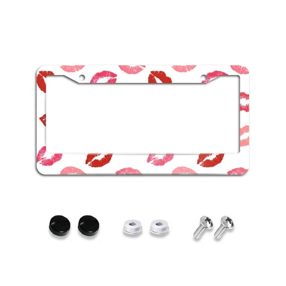 Pink Lips License Plate Frames Universal Aluminum Tag Holder Cover with 2 Holes Screws for Front Rear Car Plate Decor 12x6 Inch for Women Men