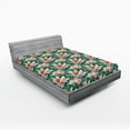 thumbnail image 2 of Ambesonne Flower Pattern Fitted Sheet, Painting Look Lotus, Full Size, Jade Green Pastel Pink, 2 of 5