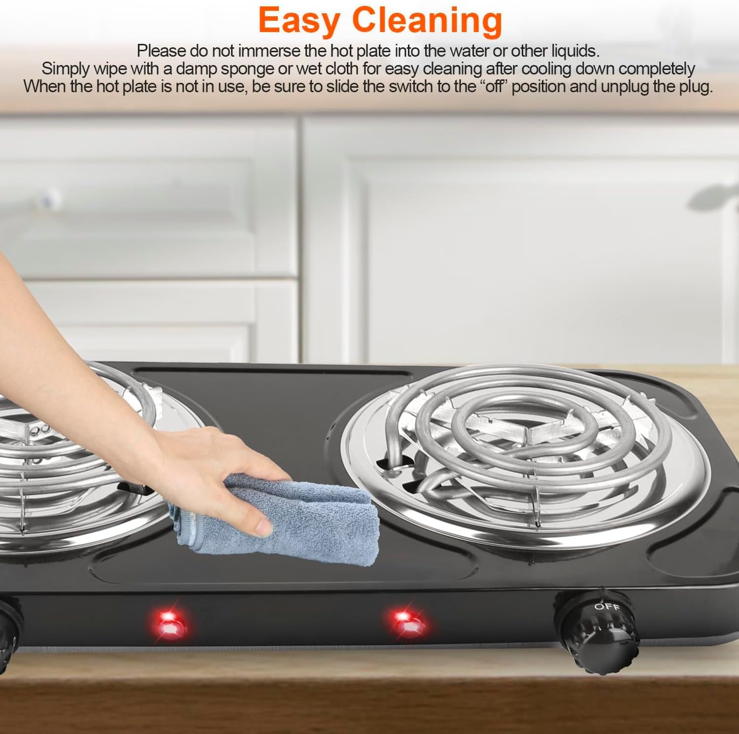 LASIEYO 2000W Electric Double Burner Electric Hot Plate Heating Stove with 5 Adjustable