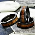 thumbnail image 3 of Tungsten Rings for Men Wedding Bands for Him Womens Wedding Bands for Her 8mm Black Charred Whiskey Barrel Wood, 3 of 5