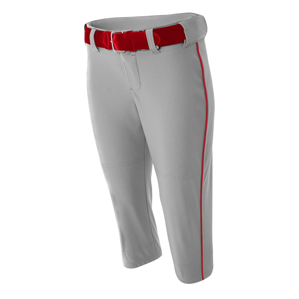 A4 A4 NW6188 Womens Softball Pant with Piping Grey/Scarlet L