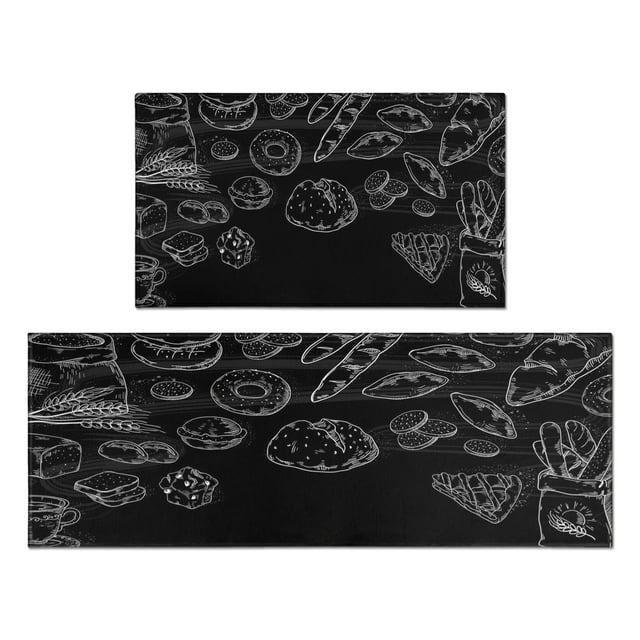 Black and White Anti-Fatigue Kitchen Rug Kitchen Mats: Set of 2 Boho Floral Design Non-Slip Washable Kitchen Runner Mat for Stylish Farmhouse Decor