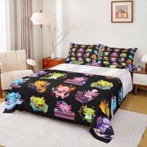 jejeloiu Cute Salamander Twin Sheet Sets,Underwater Animal Twin Fitted Sheet,Colorful Axolotl Flat Sheet For Boys Kids,Super Cozy Room Decor,3-Piece