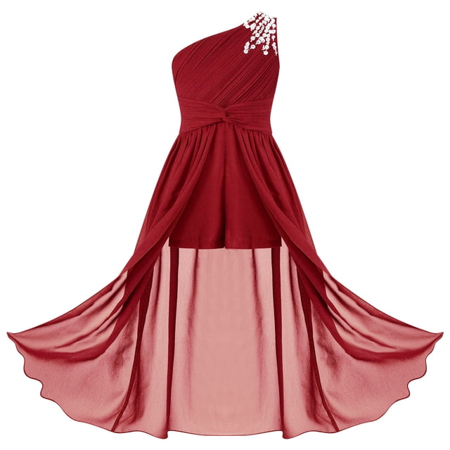 vastwit Robes de Demoiselle d'Honneur Junior pour Filles, Robe Formelle Sans Manches à une Épaule Bourgogne 16