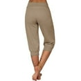 thumbnail image 3 of Langwyqu Women Drawstring Capri Yoga Pants Lounge Joggers Pants Knee-length Trousers, 3 of 5