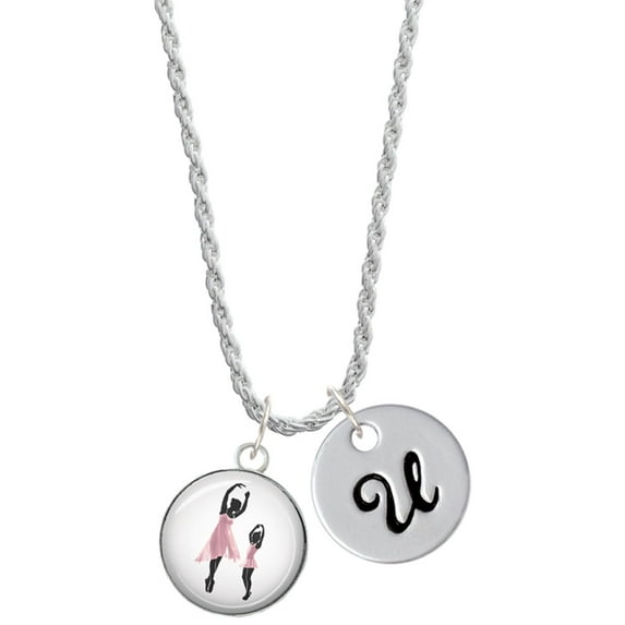 Delight Jewelry Silvertone Domed Ballet Dance Instructor Silvertone Script Initial Disc - U - Charm Necklace, 20"+3"