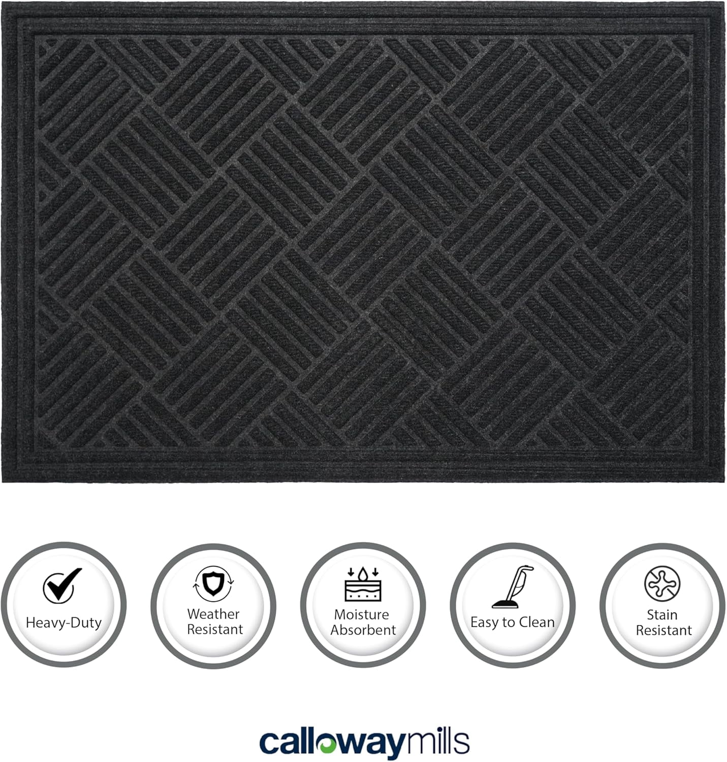 Calloway Mills 113210305 Chess Ribbed Charcoal Mat 3" x 5"