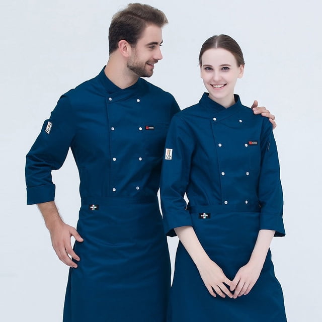 Atmospheric Men‘s Long-sleeved Kitchen Work Clothes - Chef Baker Cotton Clothes tzw