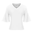 thumbnail image 4 of tarylea Tops for Women Trendy V Neck 3/4 Flare Sleeve Blouse Solid Color Dressy Shirts Casual Loose Summer Cute Tops, 4 of 8