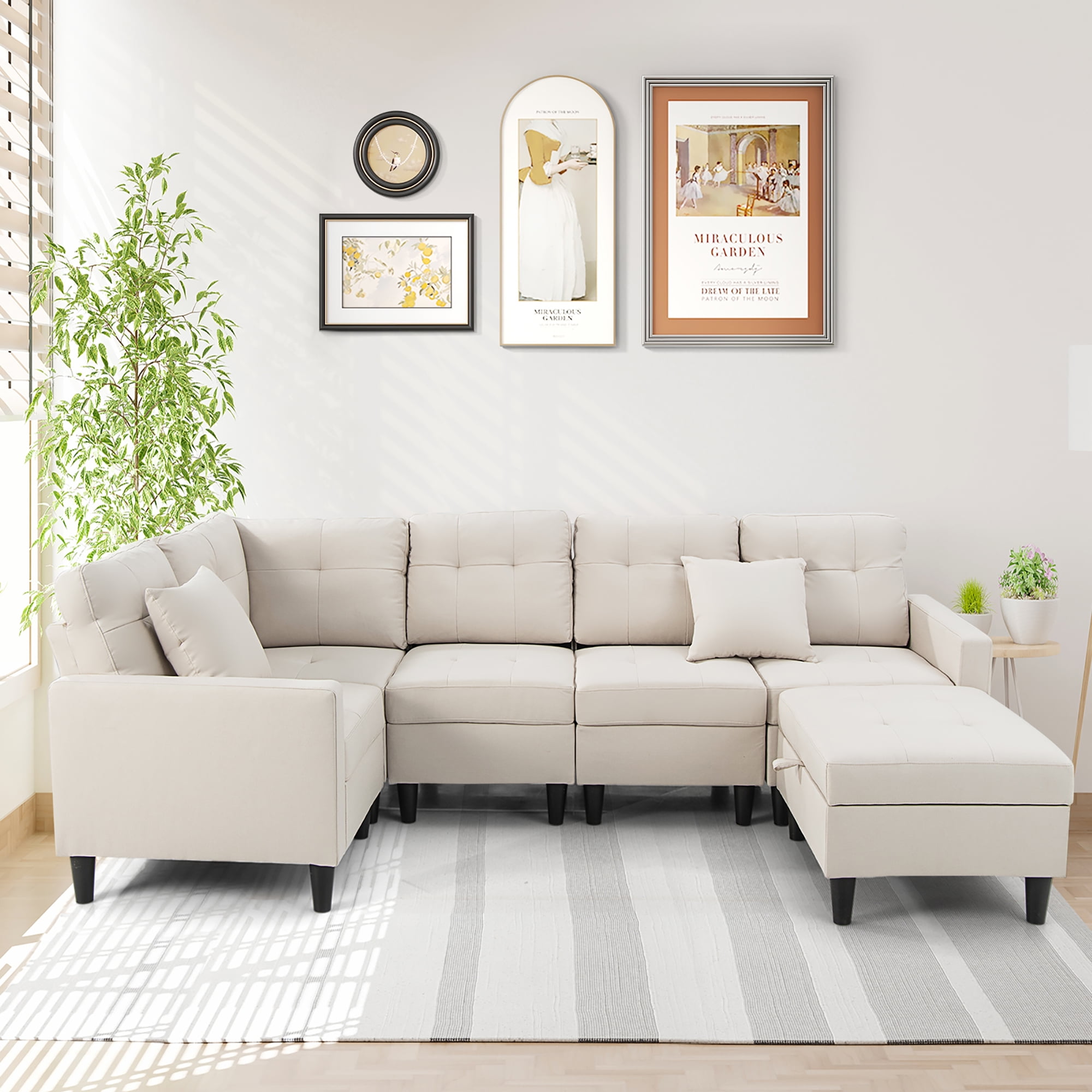 Gymax Lshaped Sectional Corner Sofa Set Living Room Furniture w