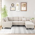 thumbnail image 1 of Gymax L-shaped Sectional Corner Sofa Set, Living Room Furniture with Storage Ottoman, Beige, 1 of 10