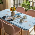 thumbnail image 3 of Blue Christmas Table Cloths for 5 Foot Rectangle Tables, Xmas Gnomes Snowflakes Gingerbread Man Patio Waterproof Elastic Fitted Tablecloths, Washable Rectangular Table Cover for Camping, 3 of 8