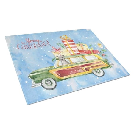 Merry Christmas Staffordshire Bull Terrier Glass Cutting Board - Large
