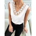 thumbnail image 5 of Women's Satin Contrast Lace V Neck Sleeveless Blouse Appliques Summer Tank Tops White S, 5 of 7