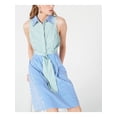 thumbnail image 3 of ROYALTY Womens Blue Striped Sleeveless Knee Length Shirt Dress Size: M, 3 of 4