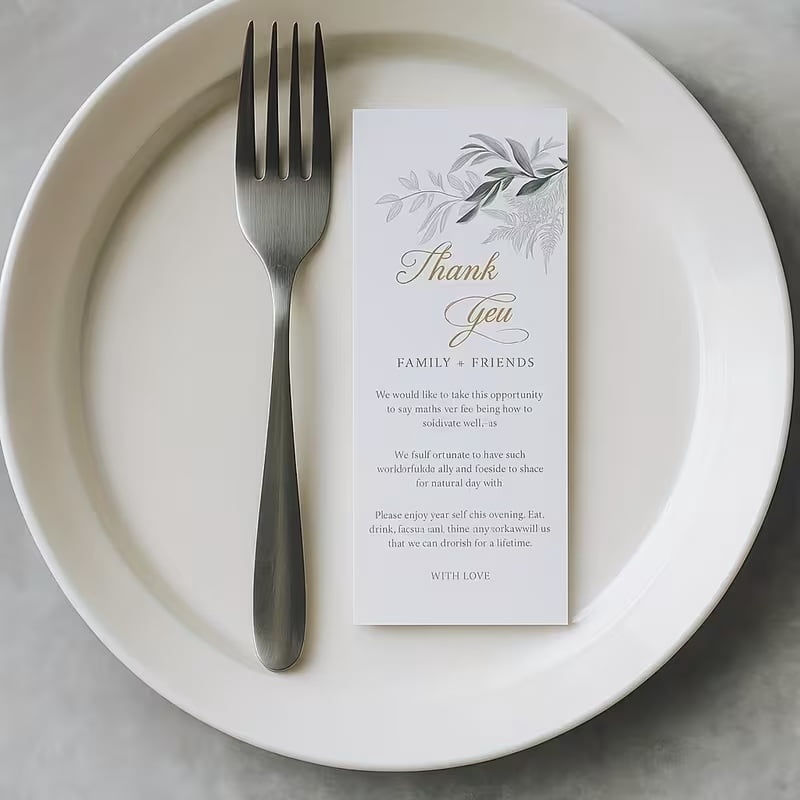 50 simple wedding thank you cards, green plant table cards, wedding table decorations, napkin thank you cards