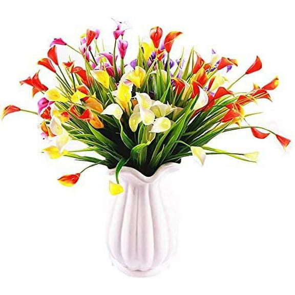 Morttic 10 Pcs Artificial Flowers, Artificial Plants Outdoor Flowers Fake Mini Calla Lily Artificial Plants Anti-Ultraviolet Greenery Garden Home Decoration (Mixed Colors)