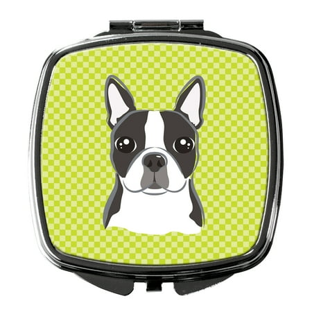 Checkerboard Lime Green Boston Terrier Compact Mirror BB1265SCM