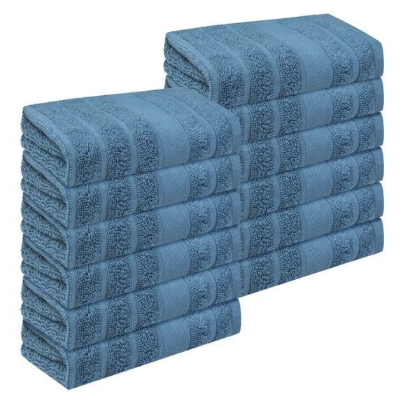 REGALWOVEN Striped 12 Pack Washcloths Pure Cotton Face Towels Comfort Towels Blue