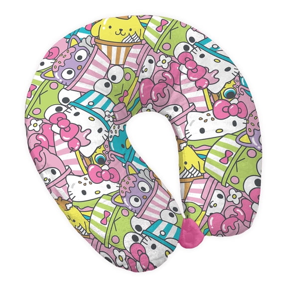 Hello Kitty and Friends Sweet Snacks Neck Pillow – Ultra-Soft Travel Neck Pillow Featuring Hello Kitty & Friends – Cute Plush U-Shaped Support Pillow for Kids & Adults – Lightweight Comfort for Travel