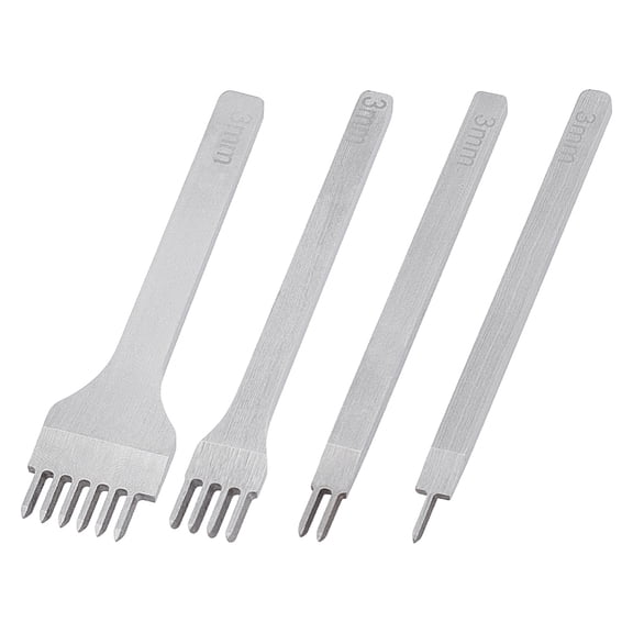 4Pcs 4 Styles Leather Hole Punch Tool Stainless Steel 3mm Leathers Lacing Stitching Punches 1/2/4/6 Prong Leathers Prong Punch