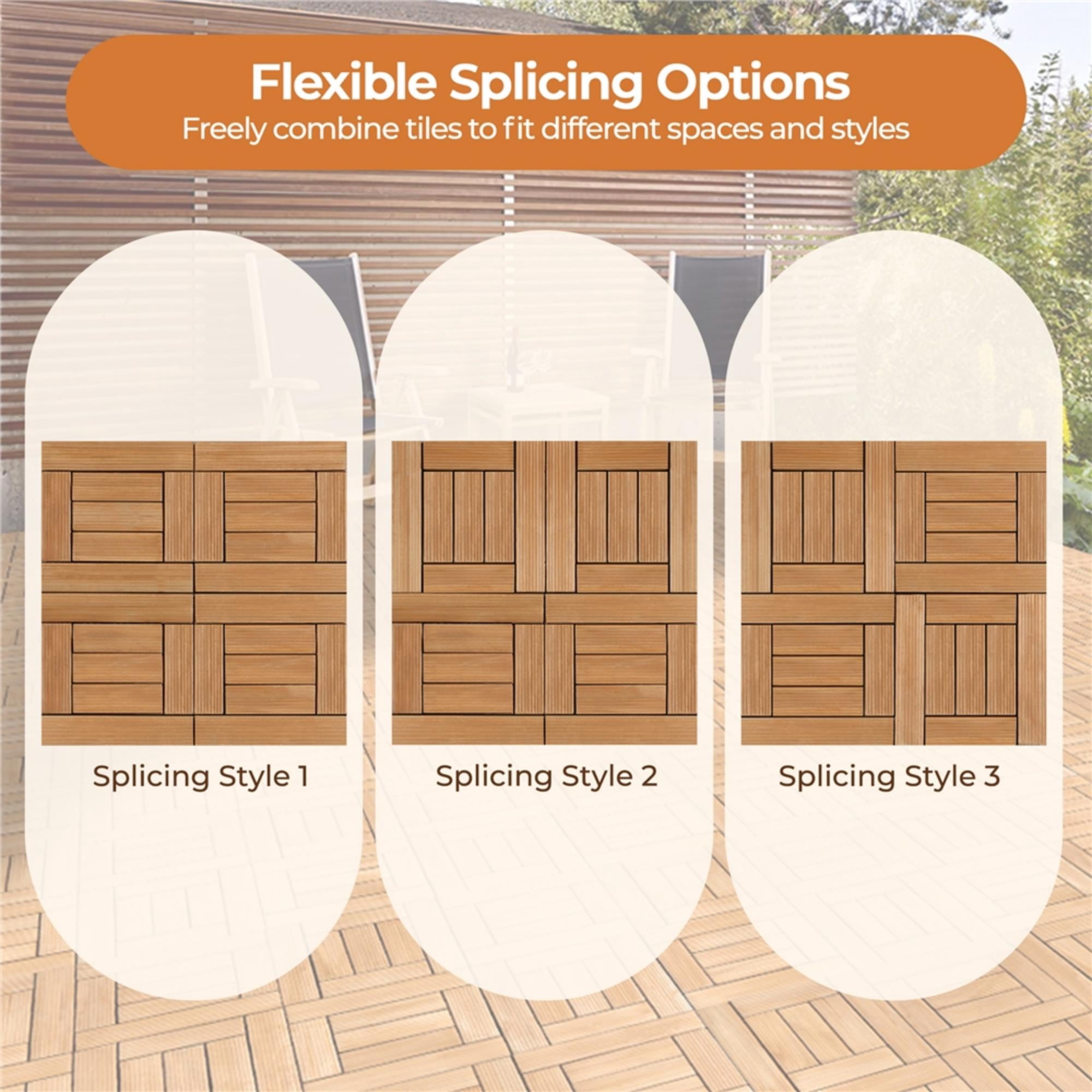 Renwick 27 Pieces Acacia Wood Interlocking Deck Tiles for Outdoor & Indoor, Natural Wood