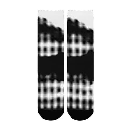 

Modern Digital Dotted Spotted Stylized Sexy Happy Woman Lips Contemporary Display Black Grey White Women s Custom Socks (Made In USA)