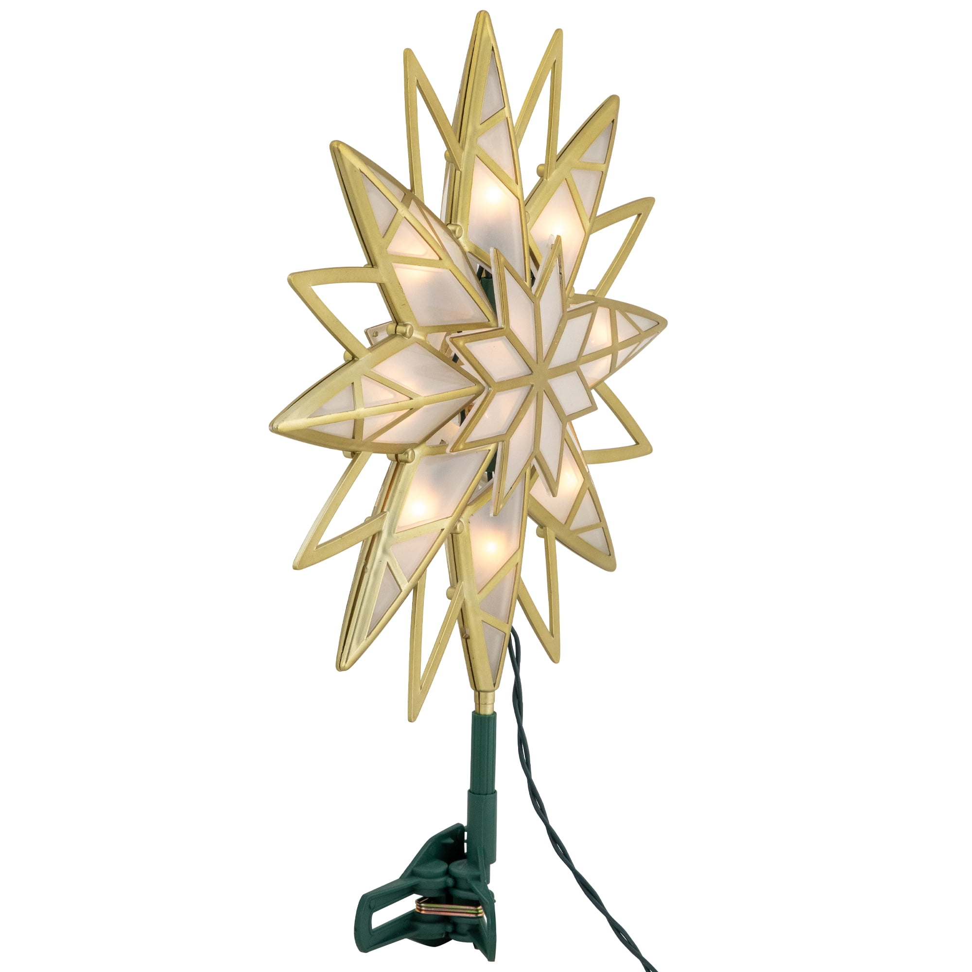 Northlight Lighted Geometric Frosted Star Christmas Tree Topper - 12.5" - Gold