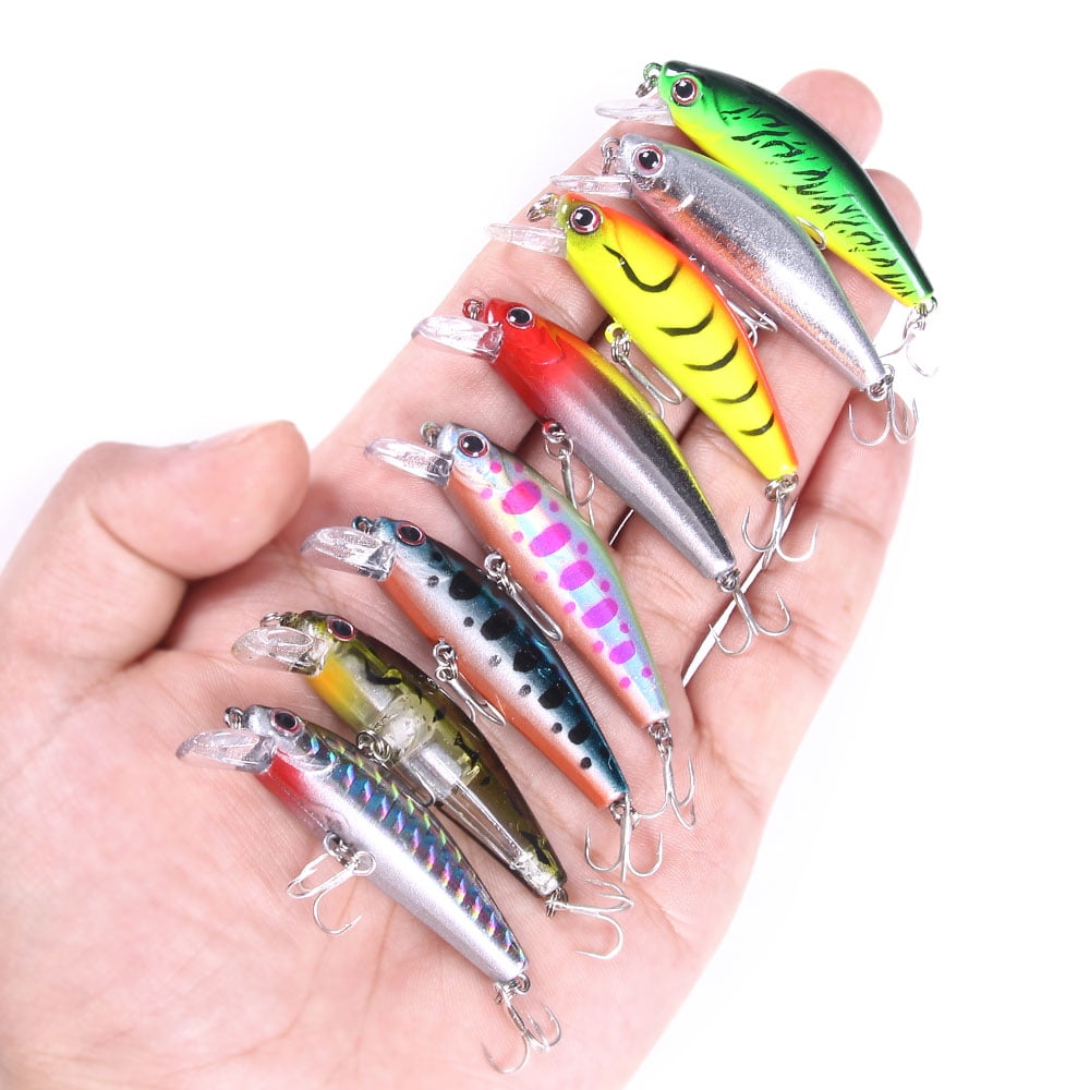 HENGJIA Fishing Lures Hard Bait Minnow VIB Lure with Treble Hook Life-Like Swimbait Fishing Bait Popper Crankbait Sinking Lure for Trout Bass Walleye Redfish, 9PCS