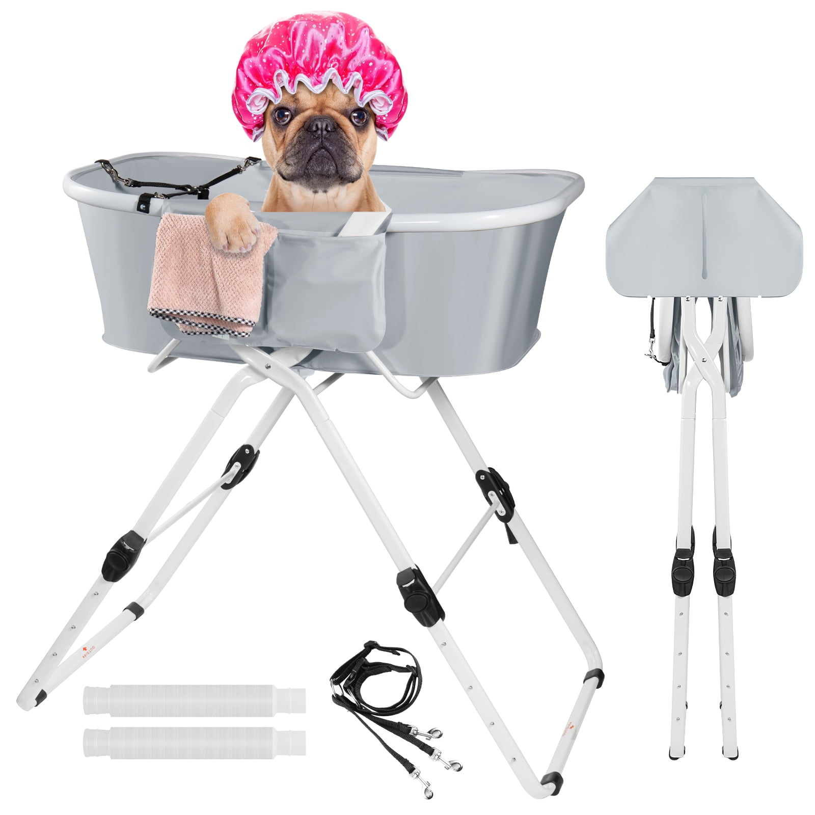 Elevated Dog Bath Tubs, Adjustable Folding Bathing Station for Indoor