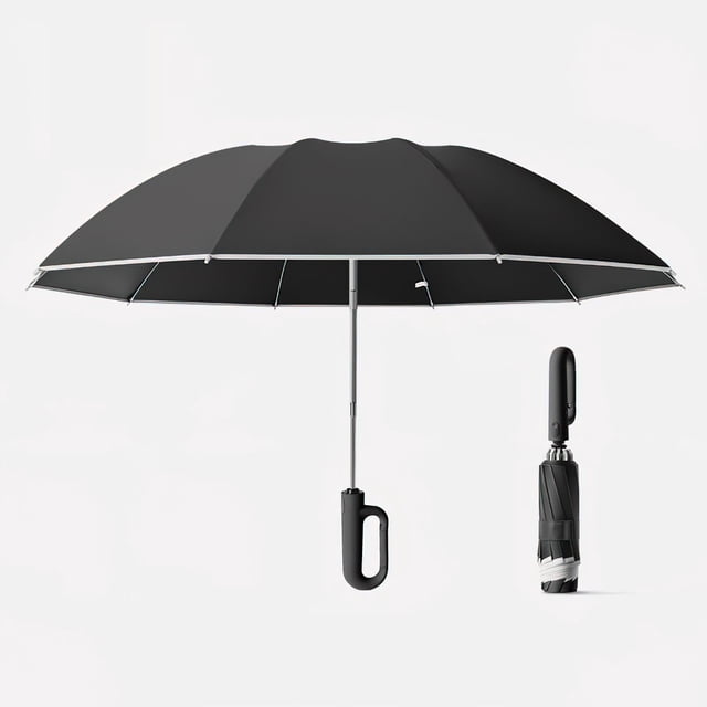 plegable automático, sombrillas fuertes de 8 costillas, sombrillas de lluvia para playa al aire libre , NEGRO