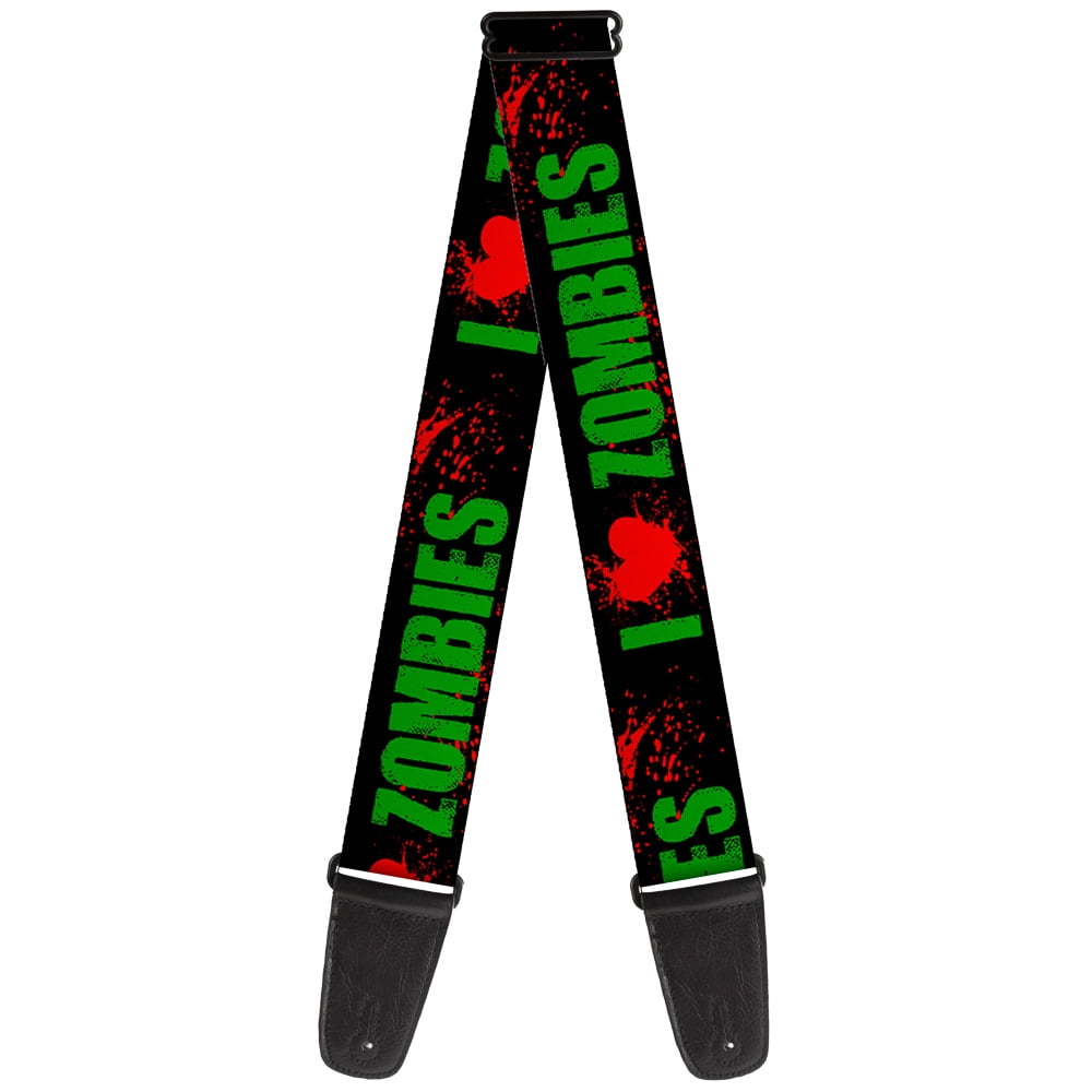 Buckle-Down Guitar Strap, I Heart Zombies Black Green Red Splatter, 2 Inches Wide