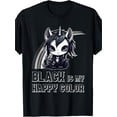 thumbnail image 1 of Made US Black Is My Happy Color Goth Girl Emo Gothic Unicorn T-Shirt, 1 of 5