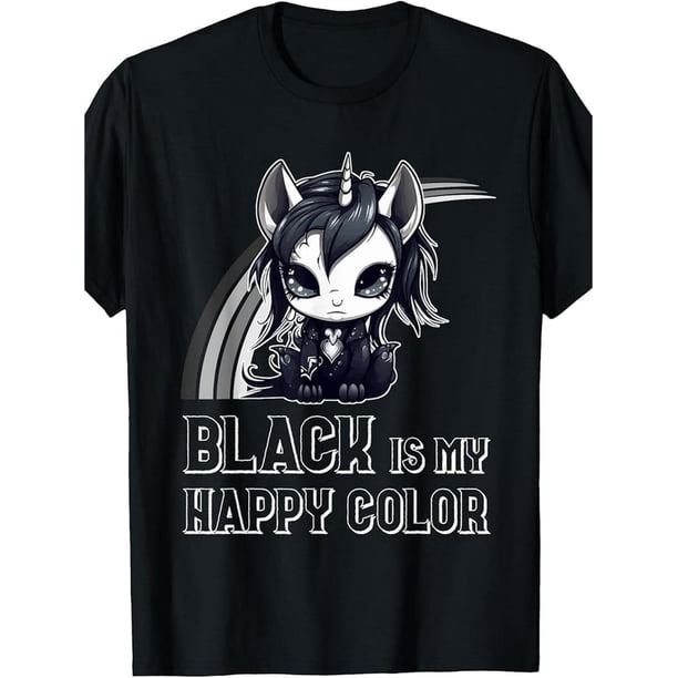 Camiseta de unicornio gótico emo de chica gótica hecha en EE. UU. "El negro es mi color de la felicidad"