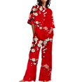 thumbnail image 2 of WCJM Red Summer Outfits For Women 2 Cotton Linen Set Oversized T Shirts Straight Leg Pant Plus Size Tracksuit, 2 of 5