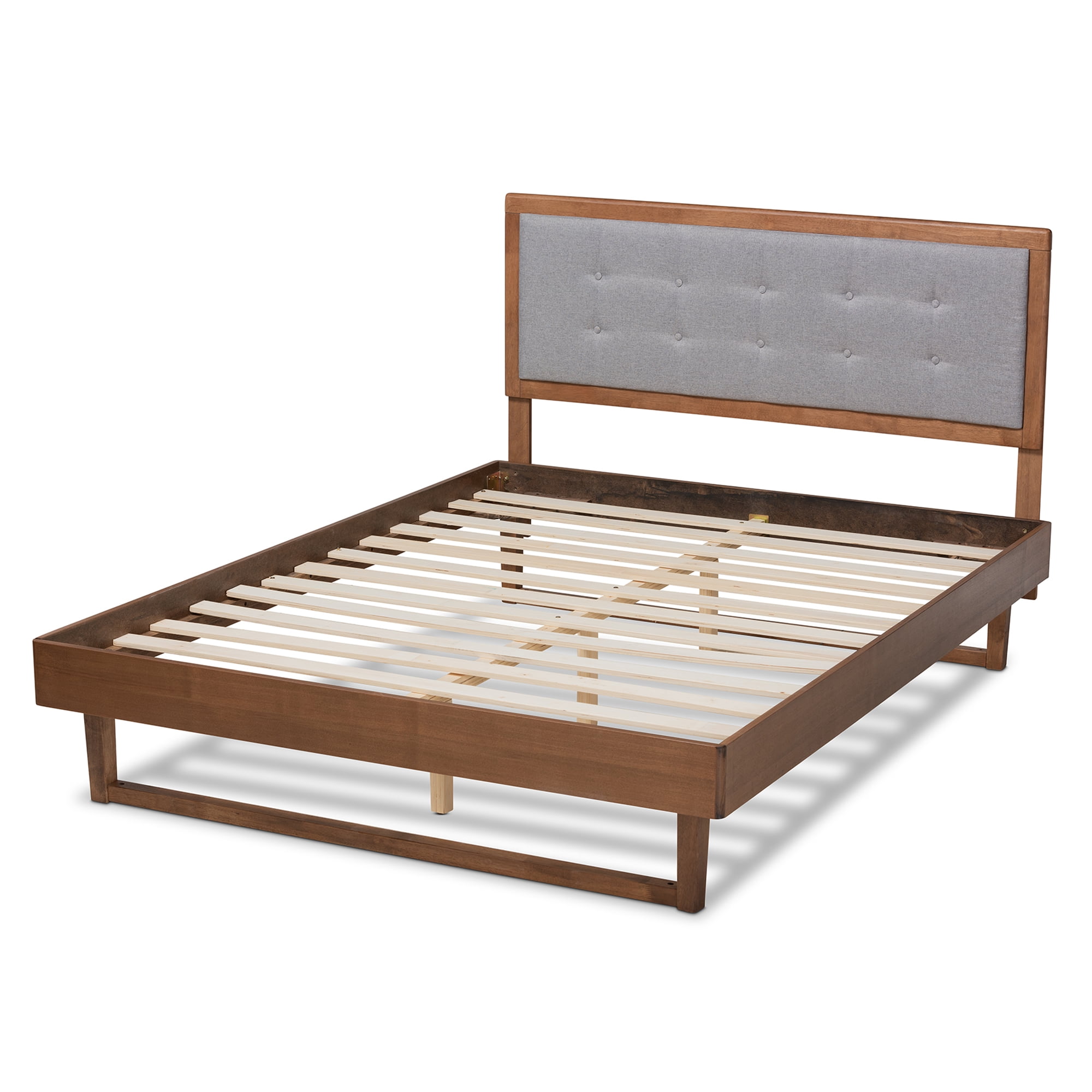 Baxton Studio Viviana Modern and Contemporary Light Grey Fabric Upholstered and Ash Walnut Finished Wood Full Size Platform Bed