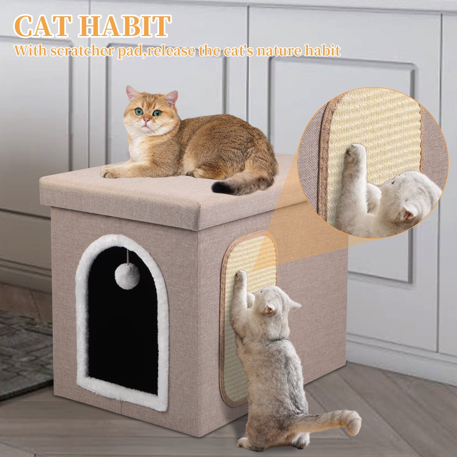 Cat Litter Box Enclosure Furniture, Foldable Hidden Litter Box with Mesh Storage Bag, Litter Box Furniture with Waterproof Inside, Easy Clean