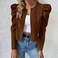 thumbnail image 6 of SCSAlgin Women's Puff Sleeve Cropped Jacket Bolero Blazer Long Sleeve Open Front Cardigan, 6 of 6