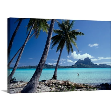 Great BIG Canvas | "French Polynesia, Tahitian Coast Scene, Lovely Woman In Water" Canvas Wall Art - 24x16