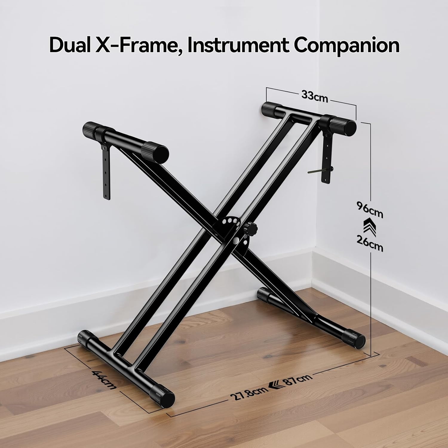 Keyboard Stand Double-X, Heavy-Duty, Pre-Assembled Piano Stand for Kids and Adults, 8 Adjustable Digital Piano Stand with Locking Straps Fits 54 61 88 (X)