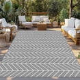 thumbnail image 2 of Grey Geometric Outdoor Rug for Patio/Deck/Porch, Non-Slip Large Area Rug 5 x 8 Ft, Modern Pure Color Abstract Striped Indoor Outdoor Rugs Washable Area Rugs, Reversible Camping Rug Carpet Runner, 2 of 8