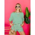 thumbnail image 4 of Women 2 Piece Sets Summer Outfits Cute Stripe Knit T Shirts Shorts Matching Lounge Set Green XL, 4 of 8