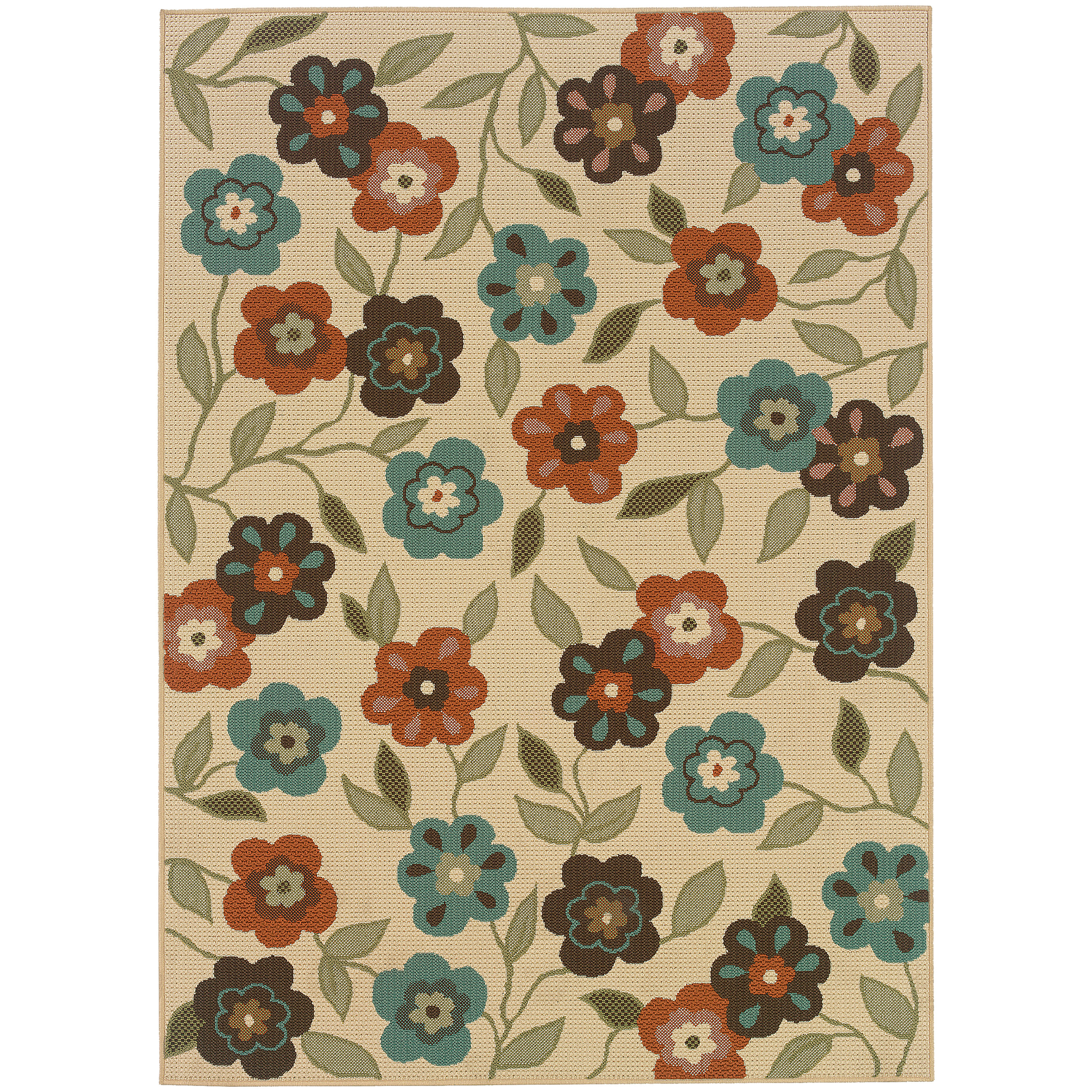 Oriental Weavers of America Compton Floral Indoor/Outdoor Polypropylene Rug, Ivory