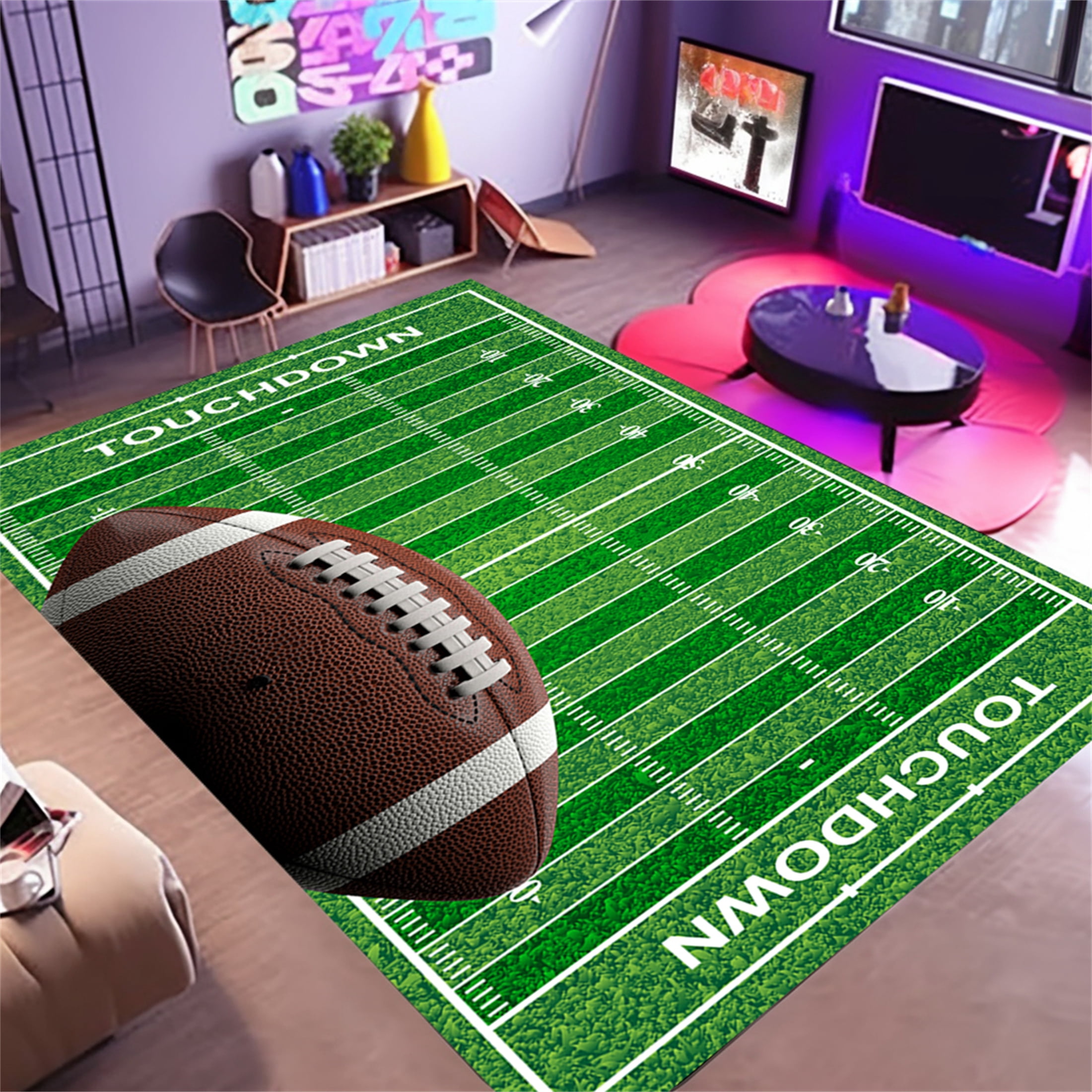 Osimiccp Football Rug, Non-Slip Bedroom Carpet, 3'x5', Football Field Design