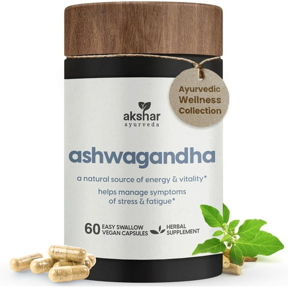 AKSHAR AYURVEDA Ashwagandha Capsules Gluten Free Supplement for Men and Women, 60 Capsules